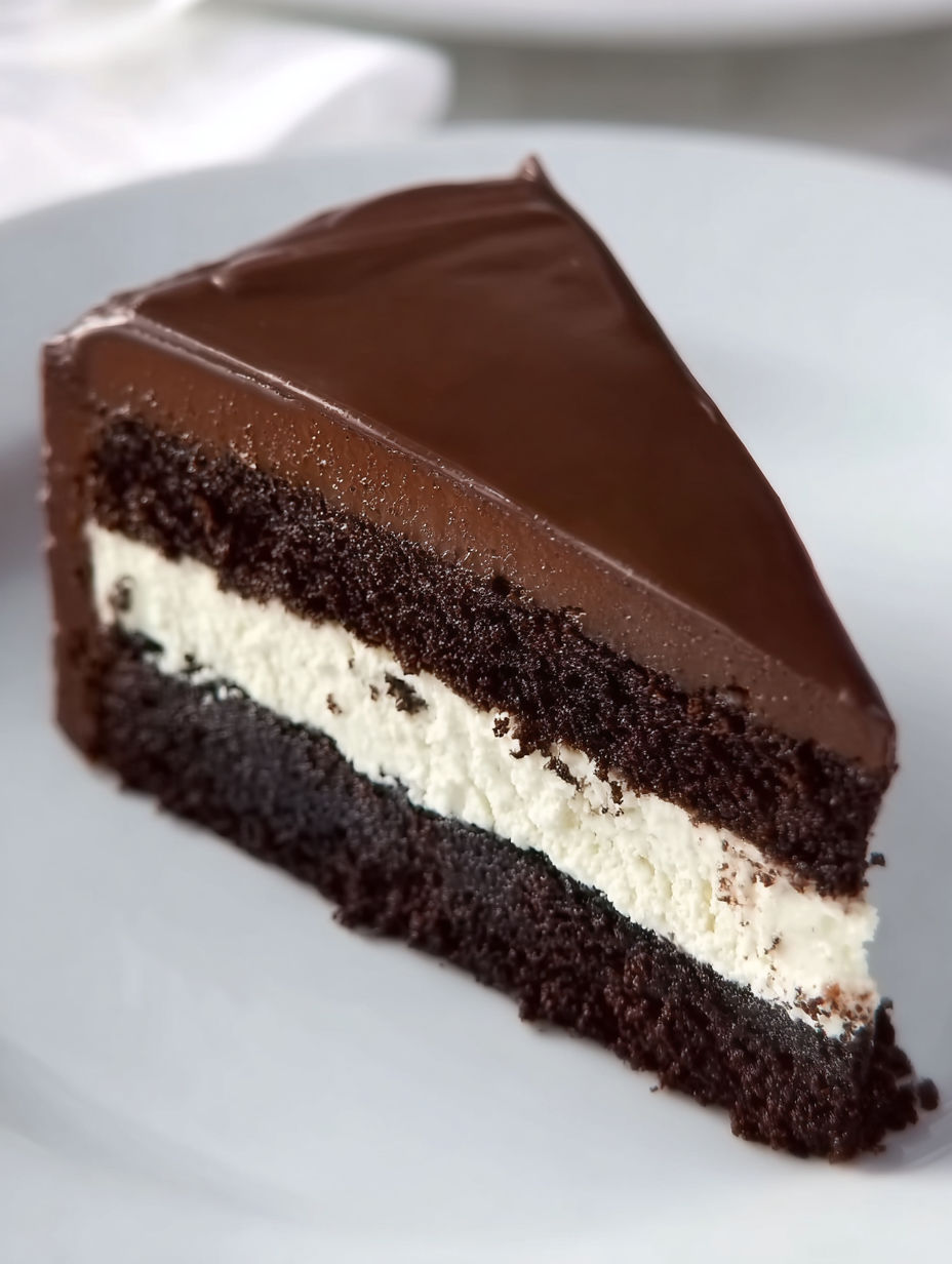 A slice of chocolate cake on a plate.