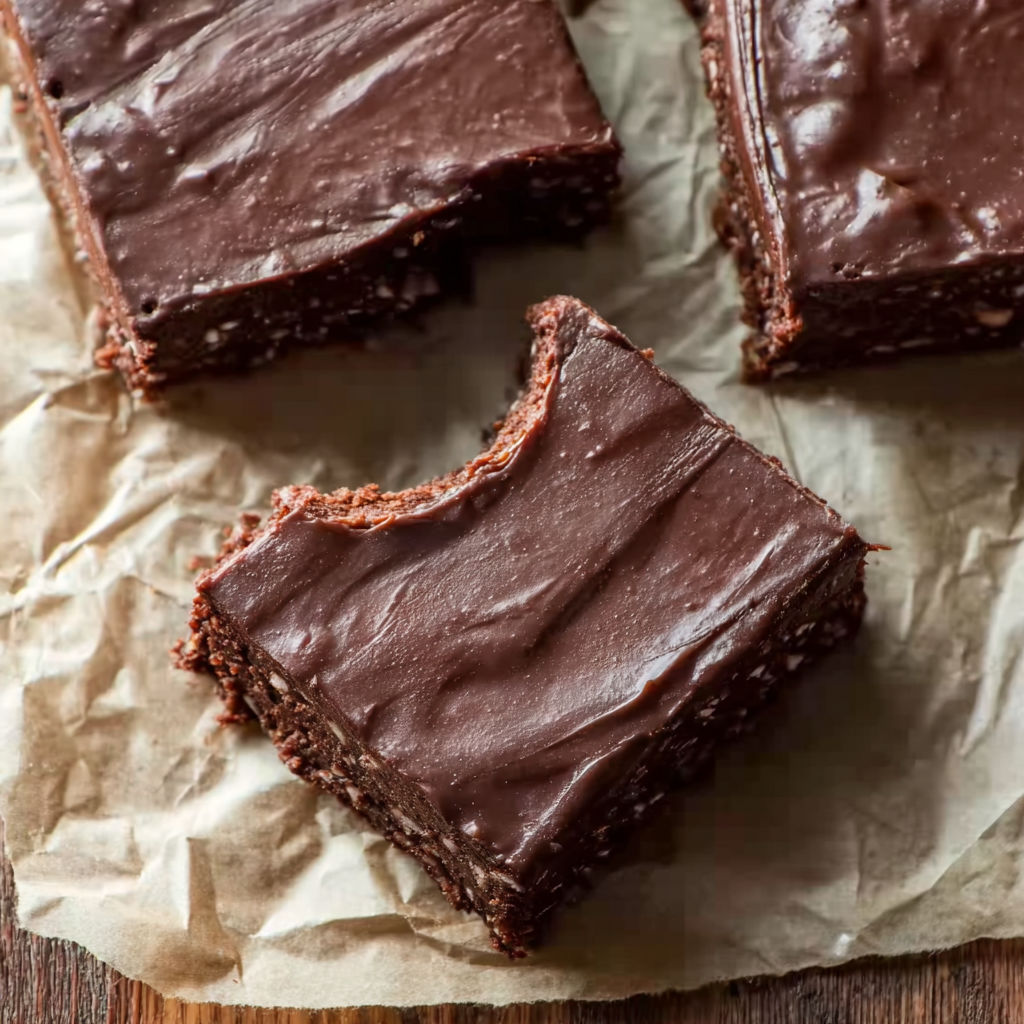 A piece of chocolate coconut date bars.