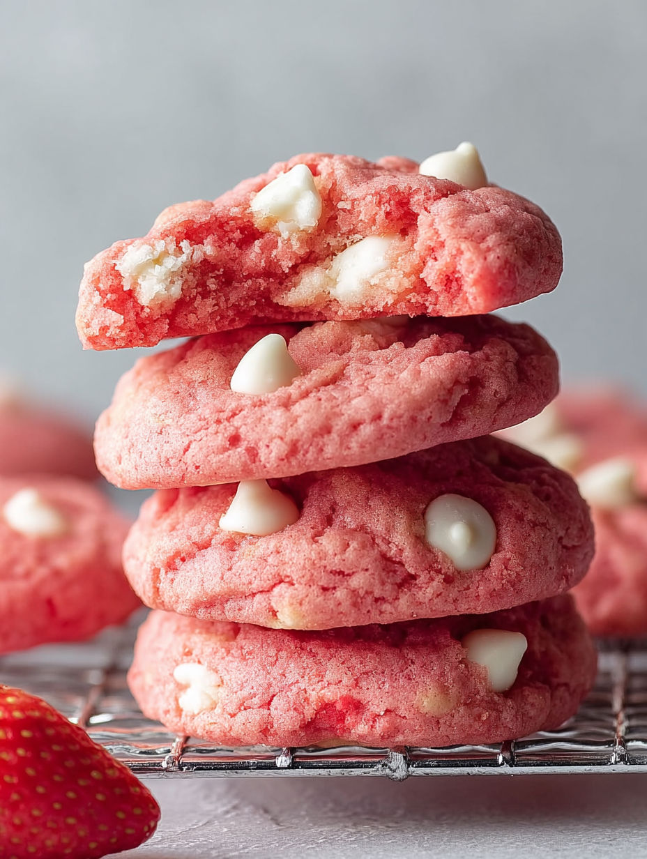 A stack of red and white cookies.
