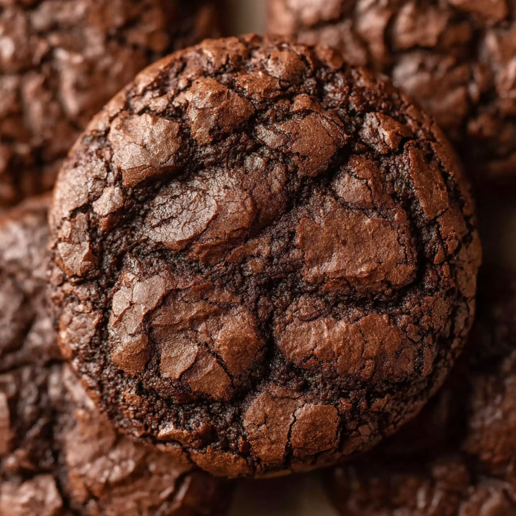 A close up of a fudgy chocolate brownie cookie.