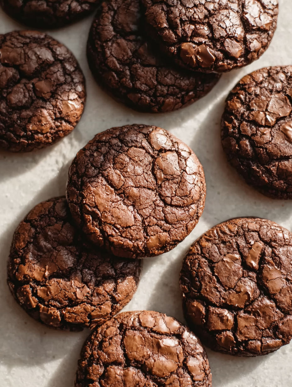 A pile of fudgy chocolate brownie cookies.