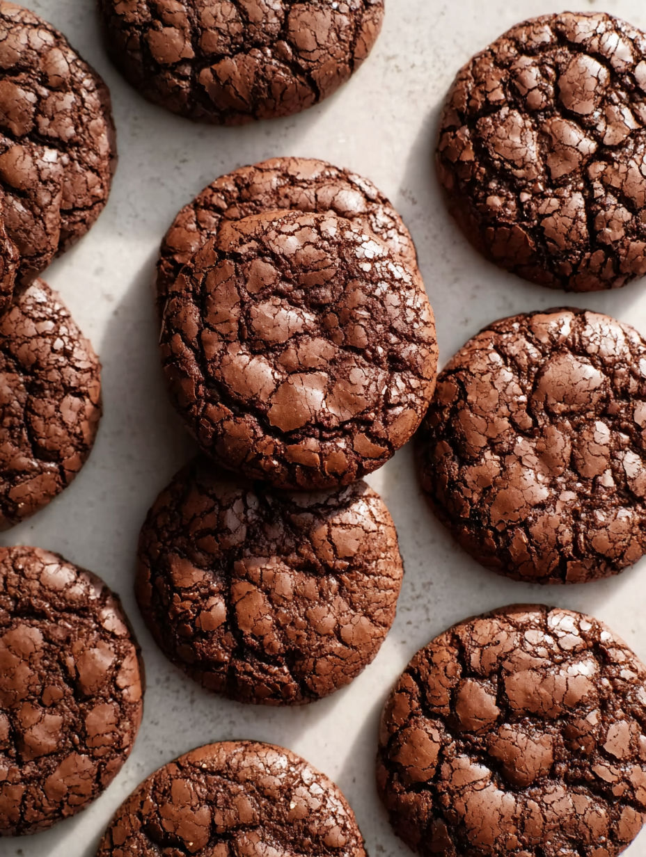 A batch of fudgy chocolate brownie cookies.
