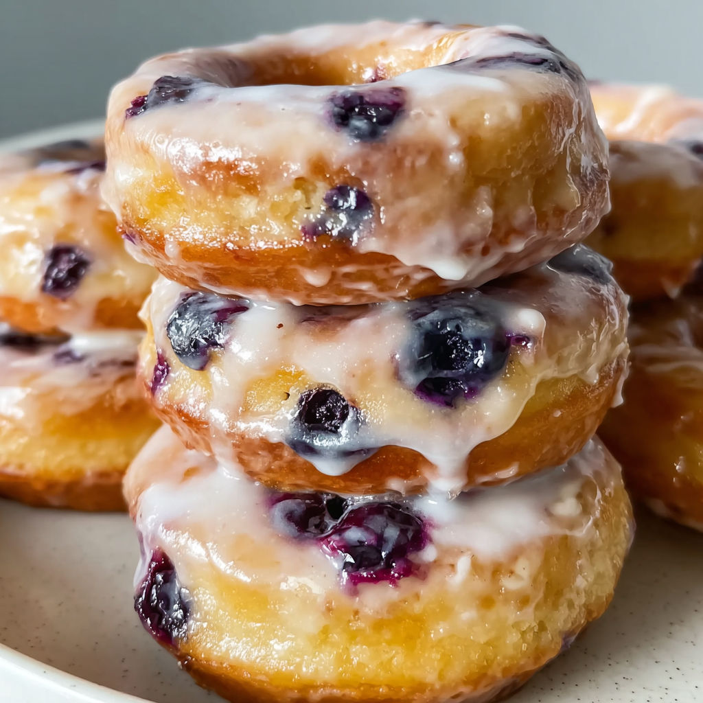 A stack of baked blueberry donuts.