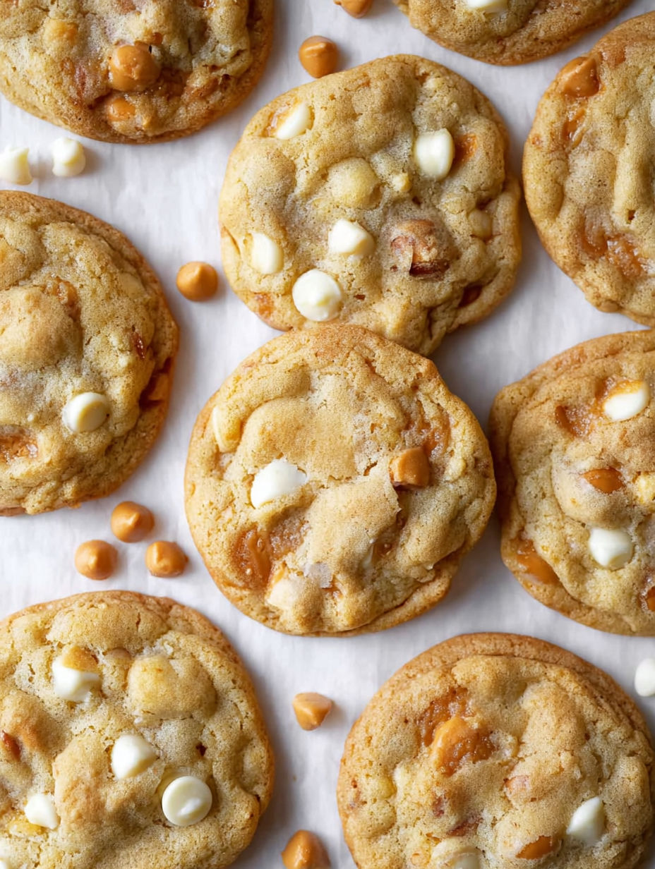 A pile of salted caramel white chocolate cookies.