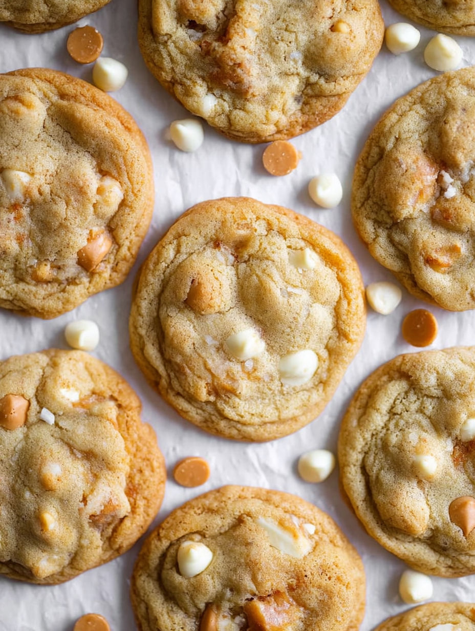 A pile of salted caramel white chocolate cookies.
