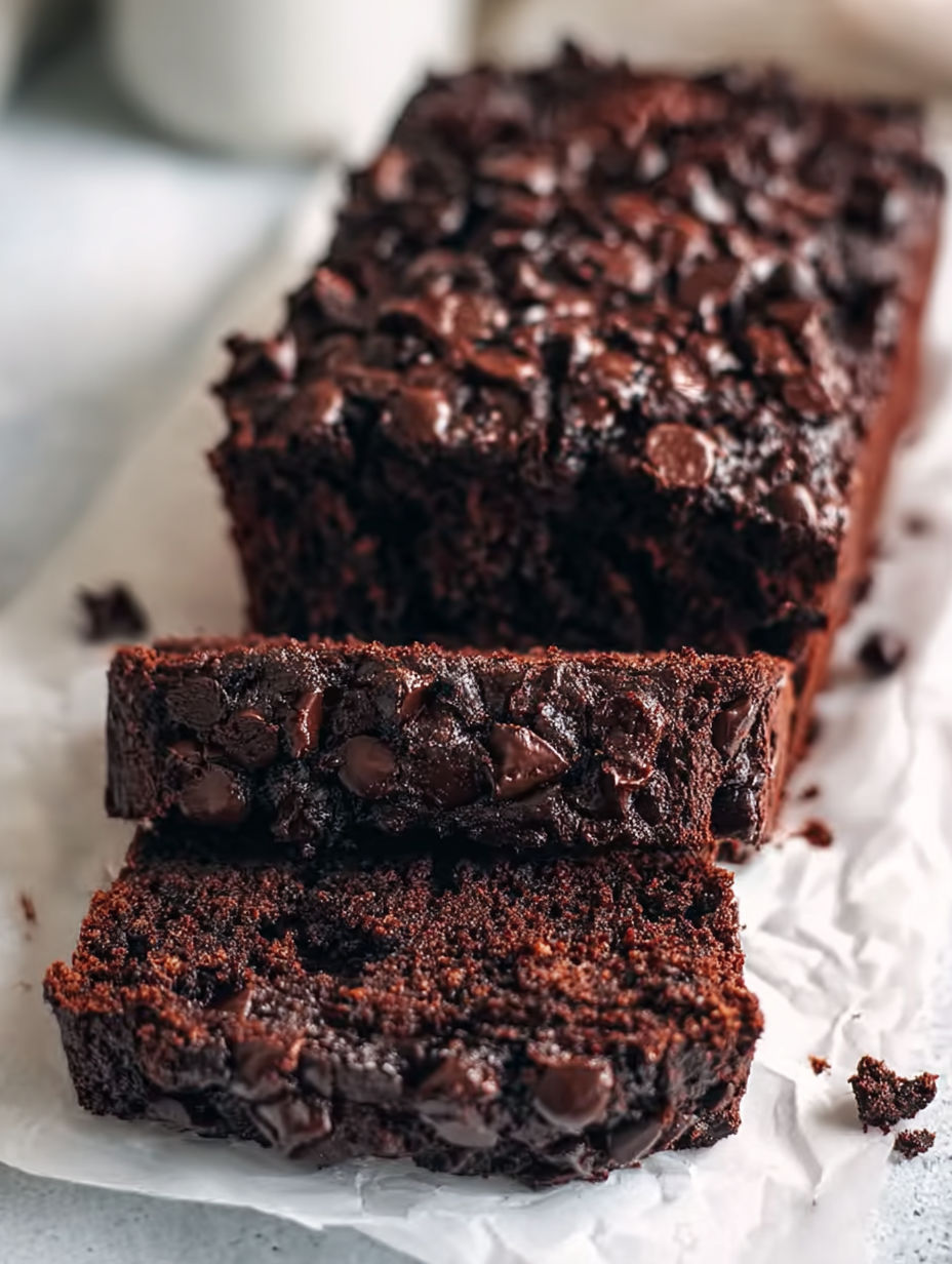 A slice of double chocolate banana bread.