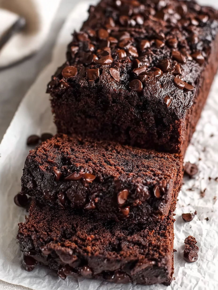 A slice of double chocolate banana bread.