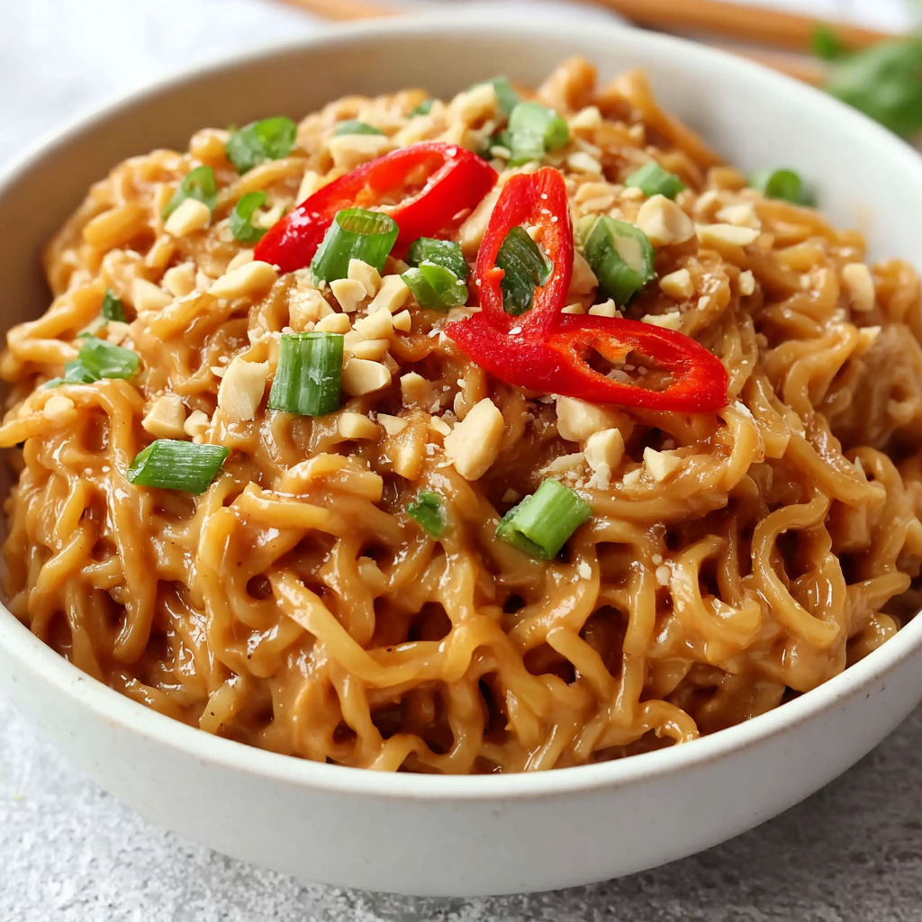 A bowl of peanut butter ramen.