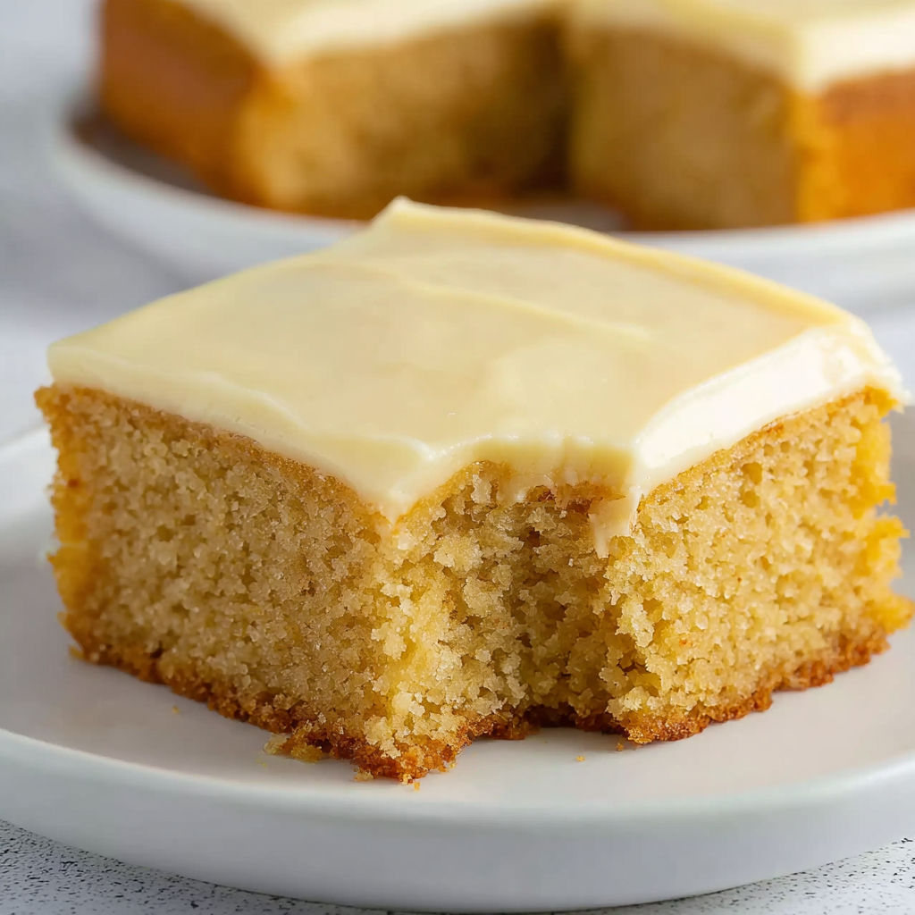 A slice of cake with white frosting.
