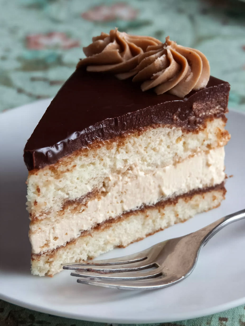A slice of chocolate cake with a fork.