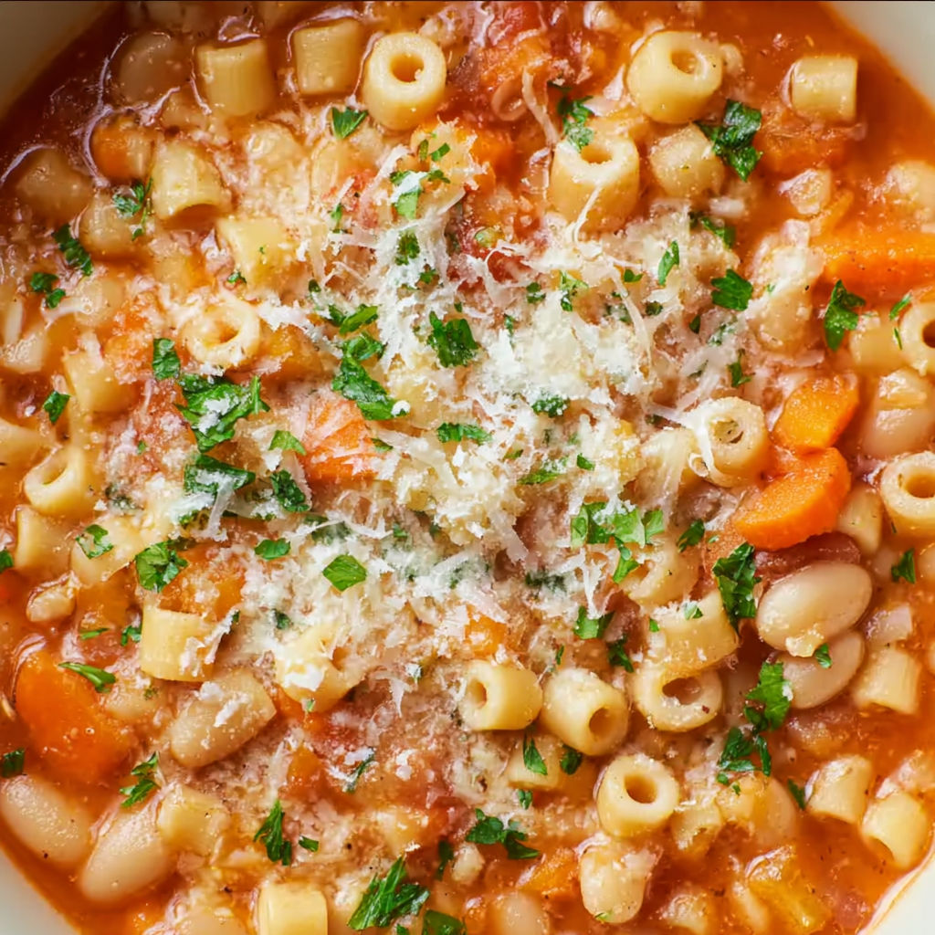 A bowl of pasta fagioli.
