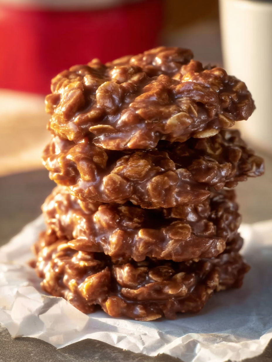 A stack of coconut oil no-bake cookies.
