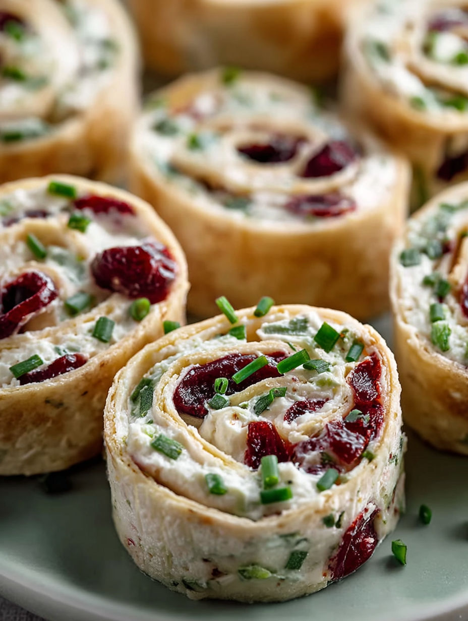 A plate of Weihnachts-Cranberry-Röllchen.