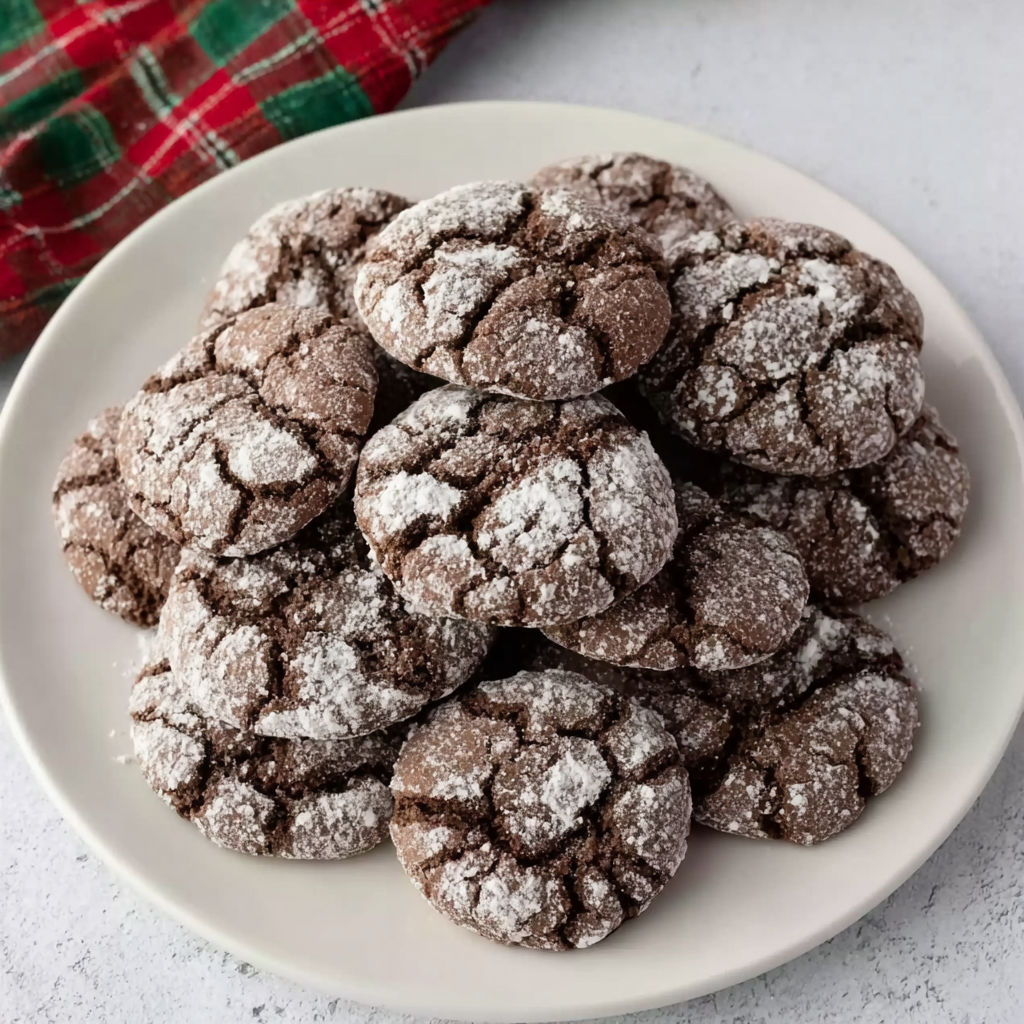 A plate of Cappuccino Crinkle Cookies.