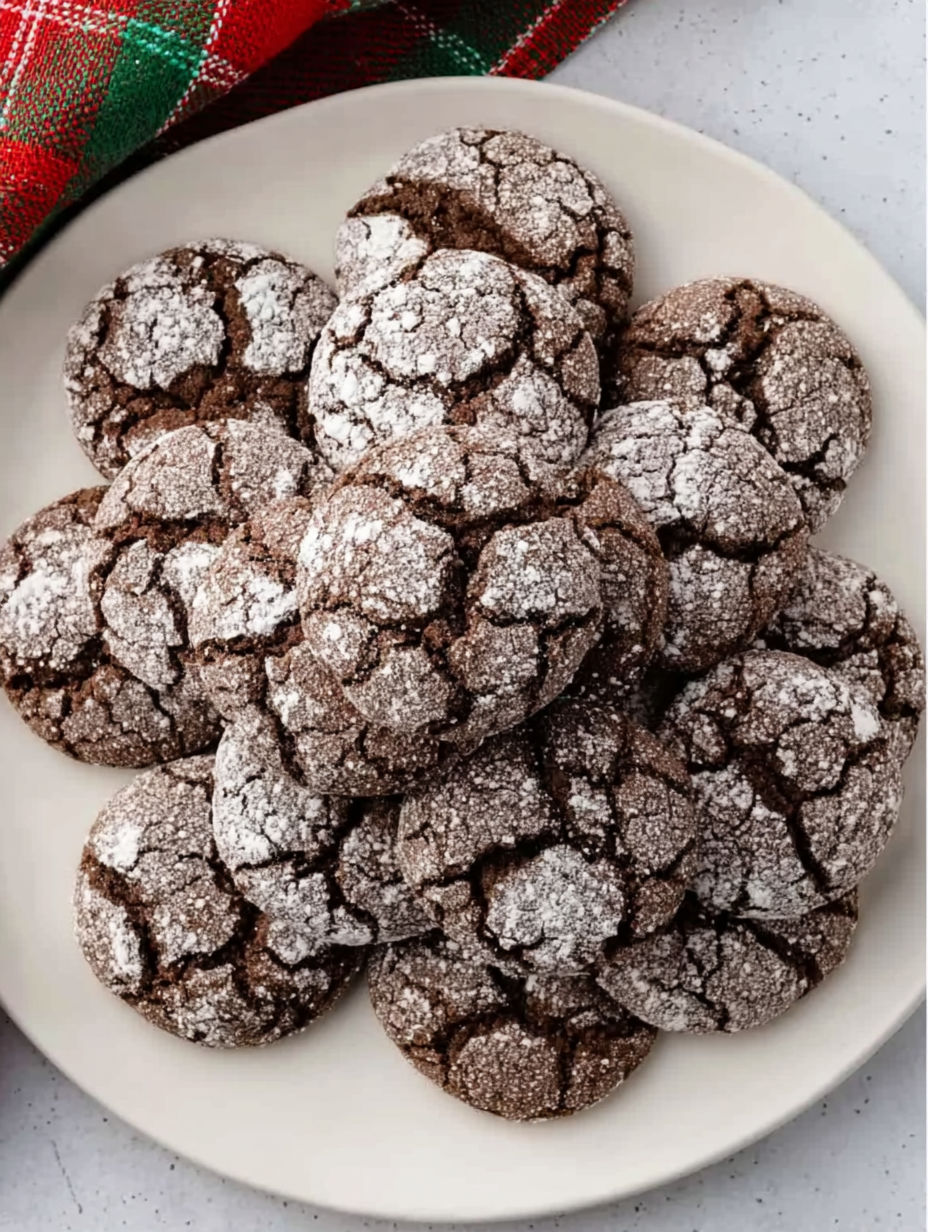 A plate of Cappuccino Crinkle Cookies.