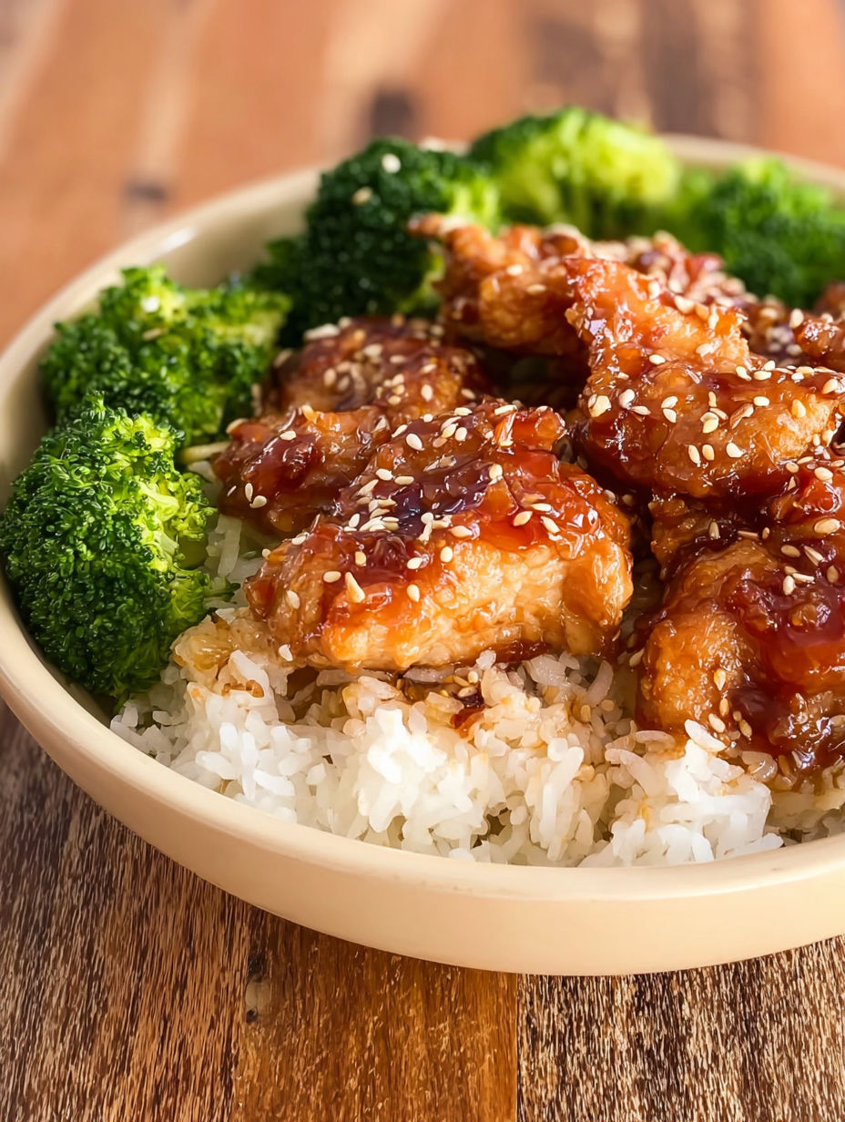 A bowl of rice with chicken and broccoli.