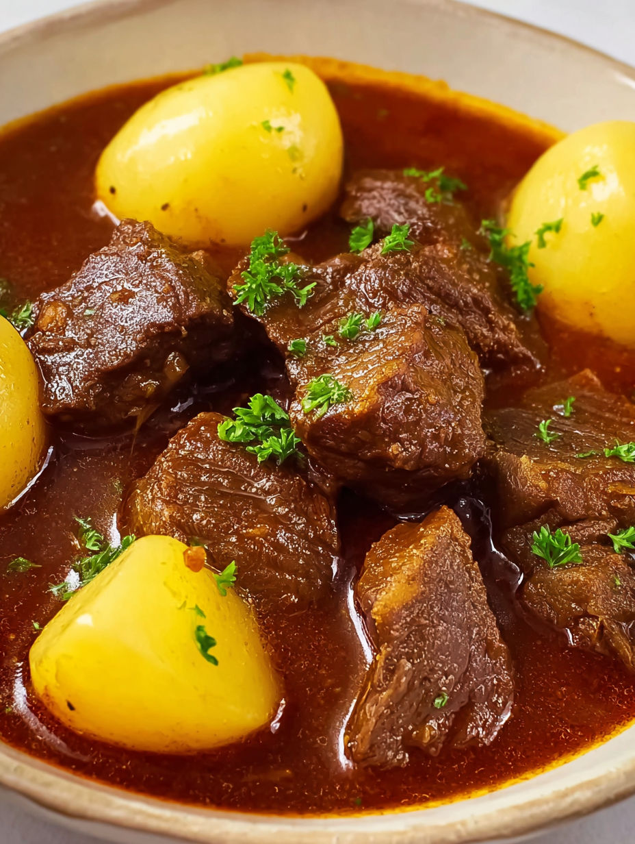 A plate of meat with a green garnish.