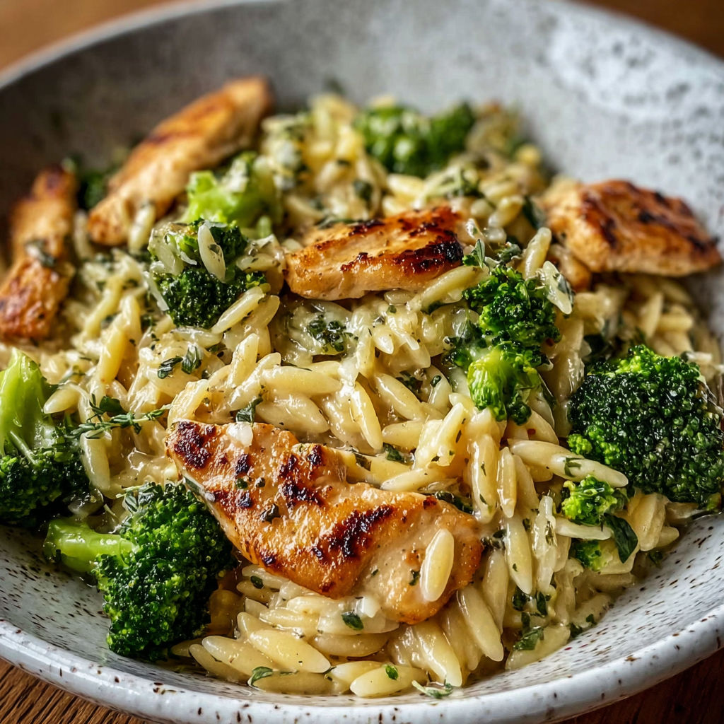 A bowl of pasta with chicken and broccoli.