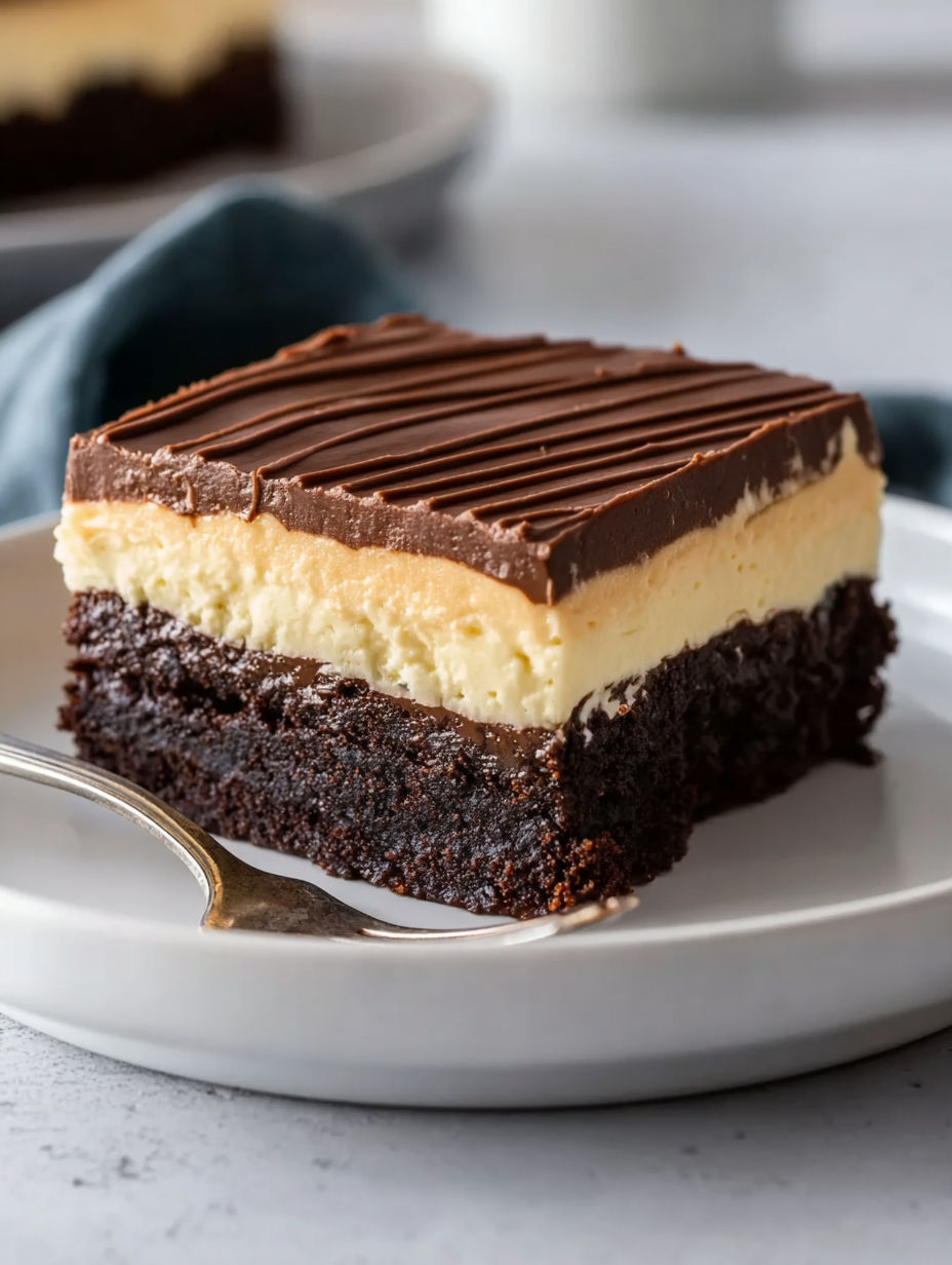 A slice of Baileys brownies on a plate.