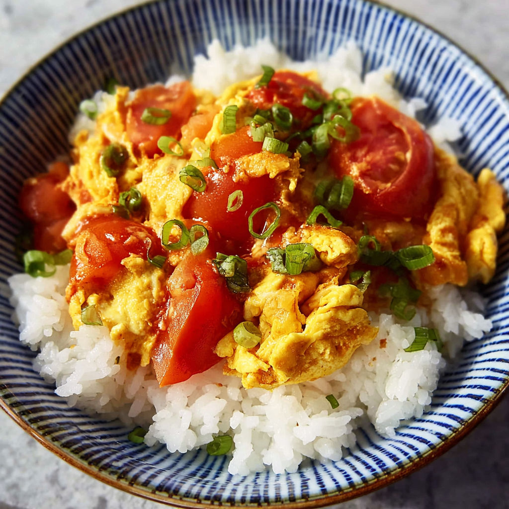A bowl of Chinese egg and tomato dish.