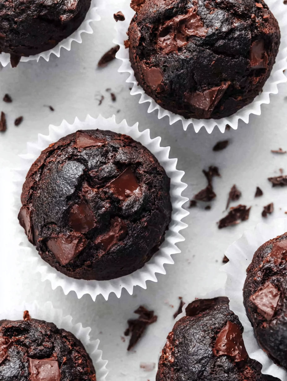 A close up of a double chocolate chip muffin.