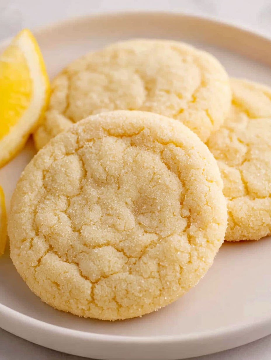 A plate of cookies with lemon wedges on top.