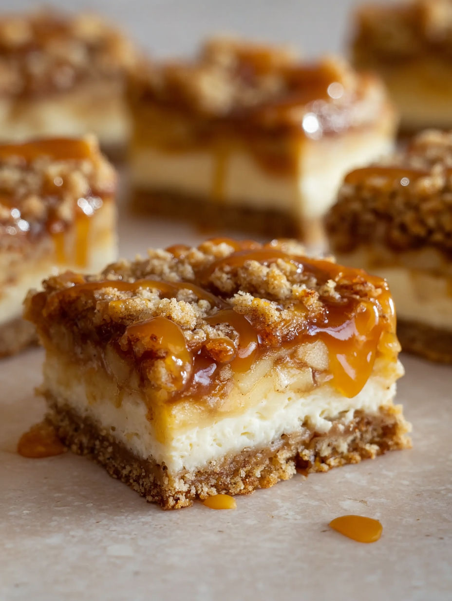 A slice of cake with caramel drizzled on top.