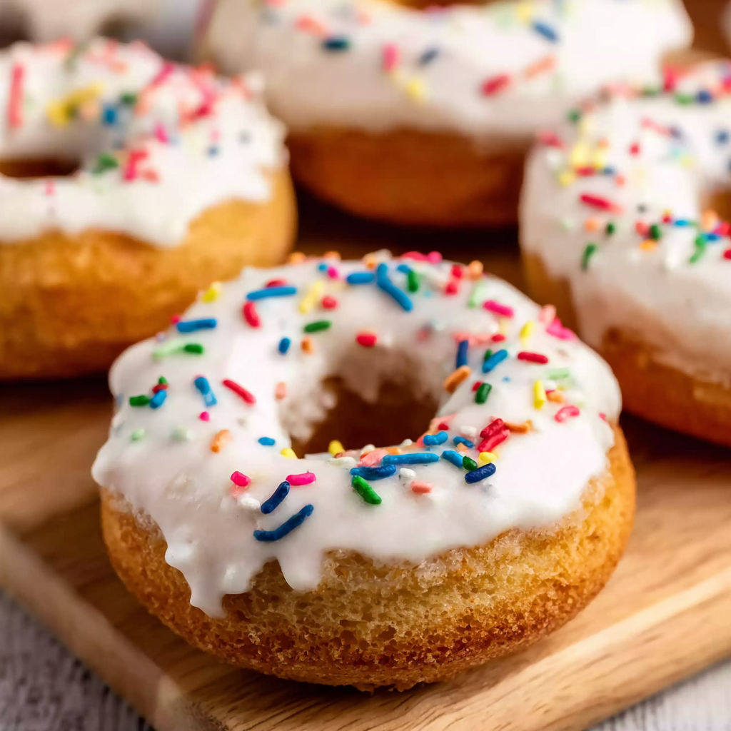 A plate of colorful donuts.