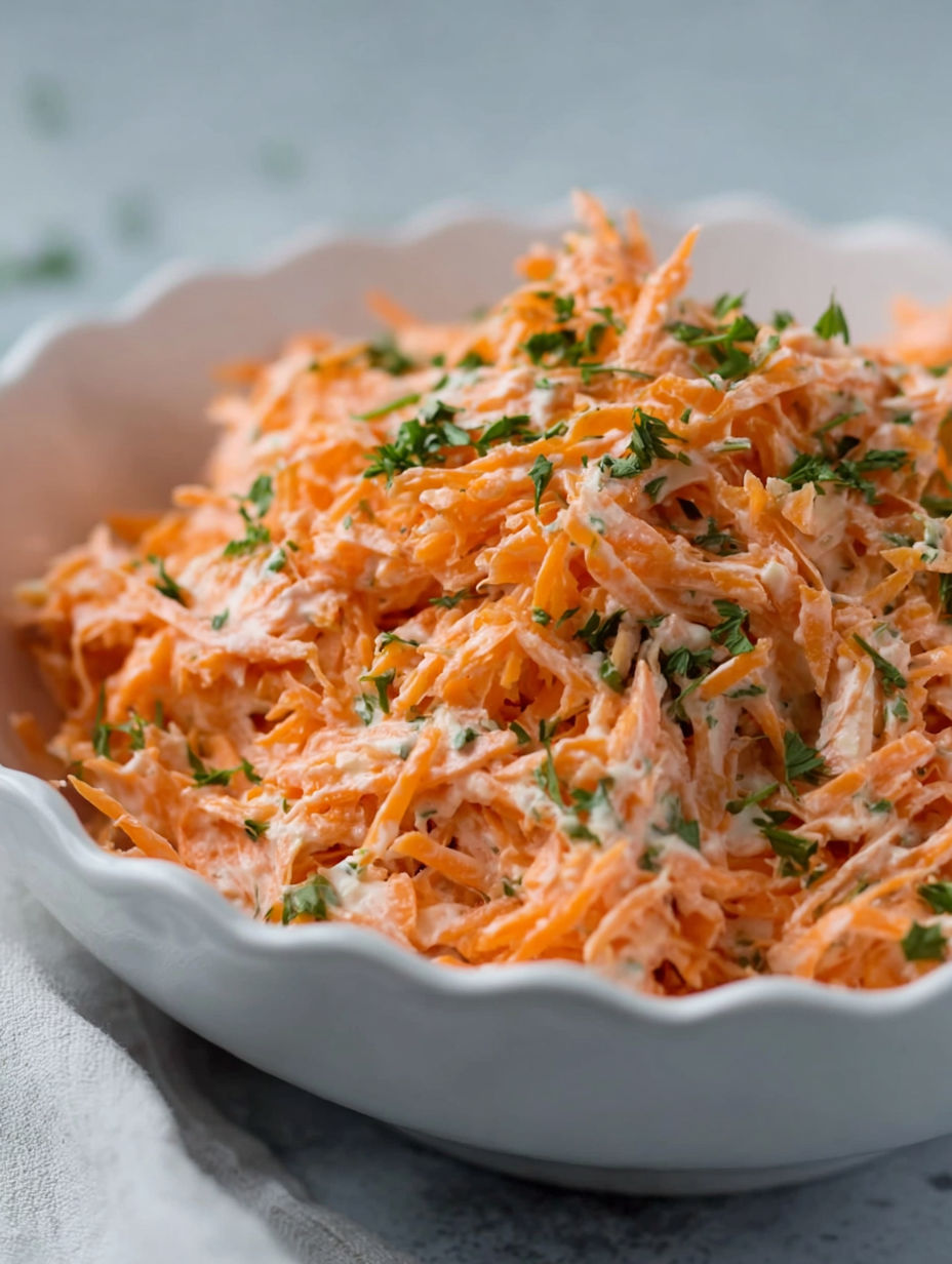 A white bowl filled with a salad made of carrots and apples.