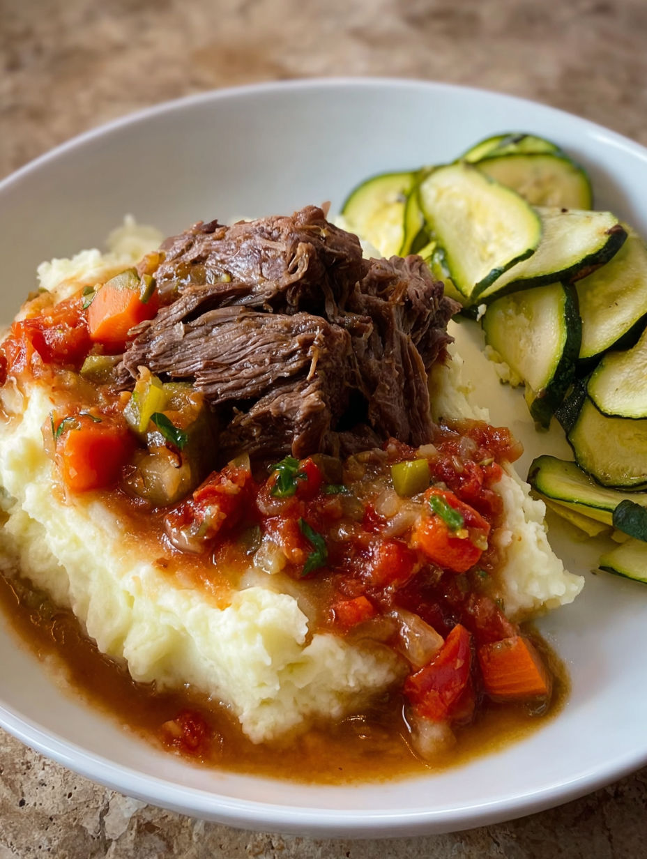 A plate of food with meat and vegetables.