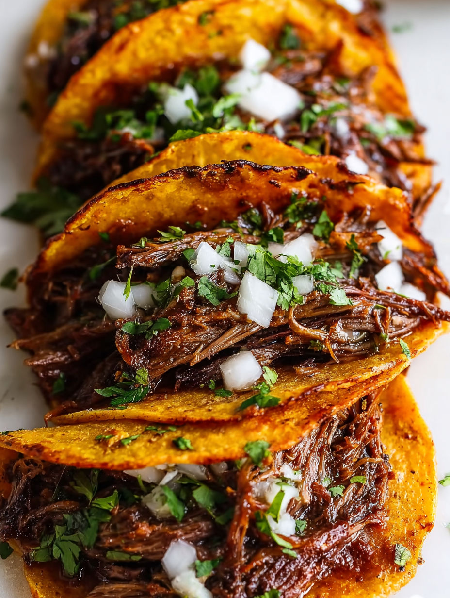 A plate of crock pot beef birria tacos.