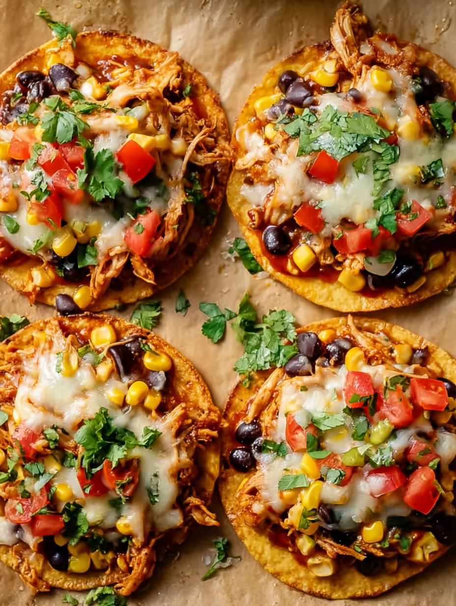 A plate of Mexican chicken tostadas.