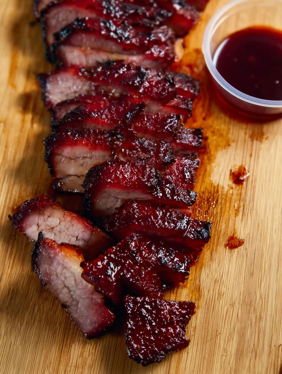 A close up of a piece of meat on a wooden table.