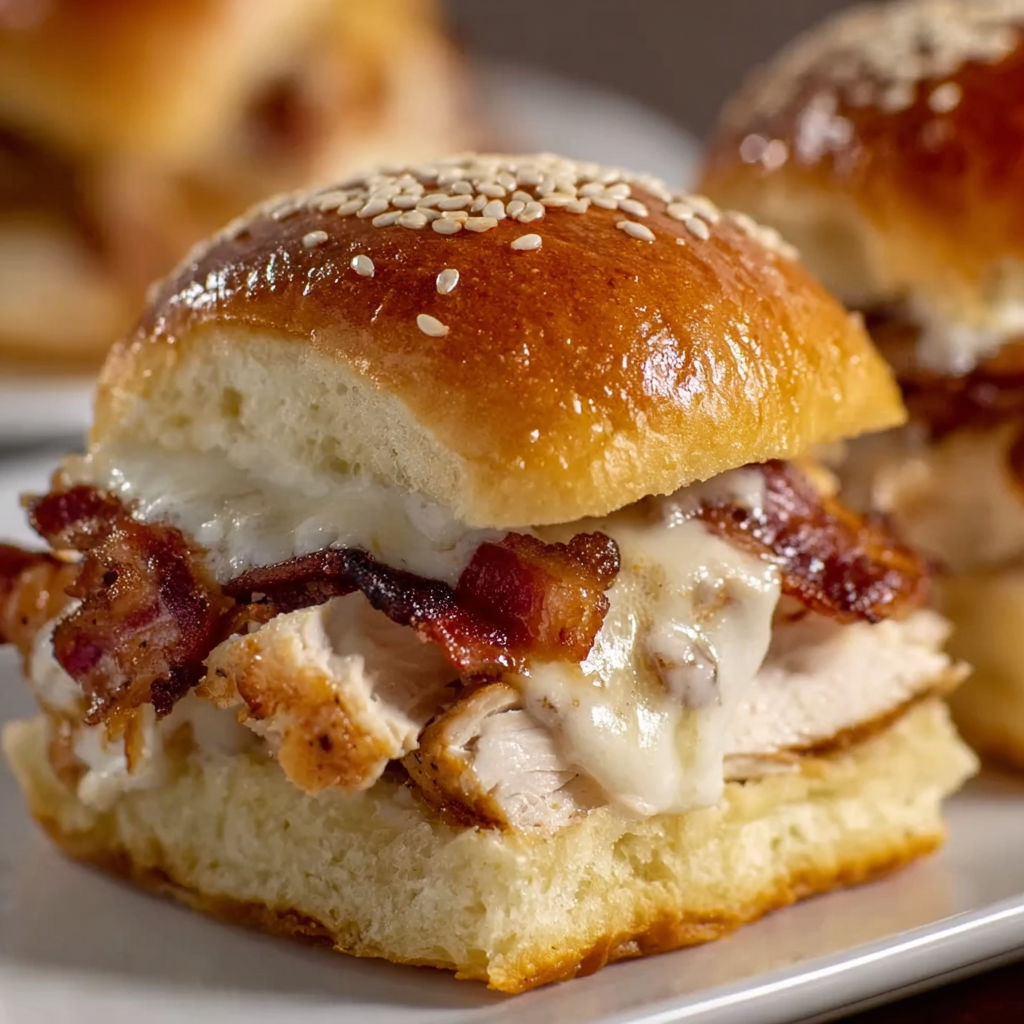 Two Maple Chicken Bacon Sliders on a plate.