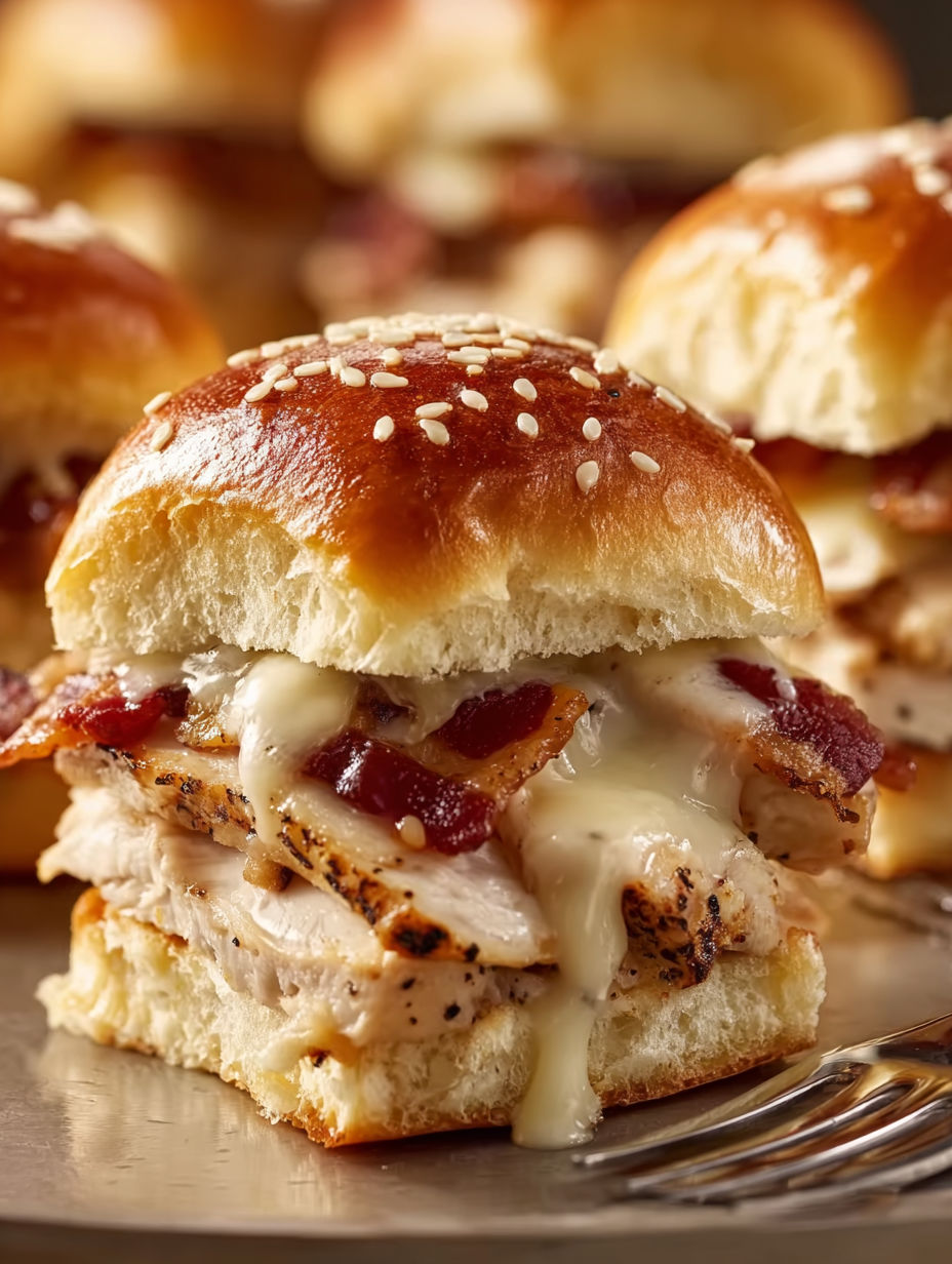 Maple chicken bacon sliders on a plate.