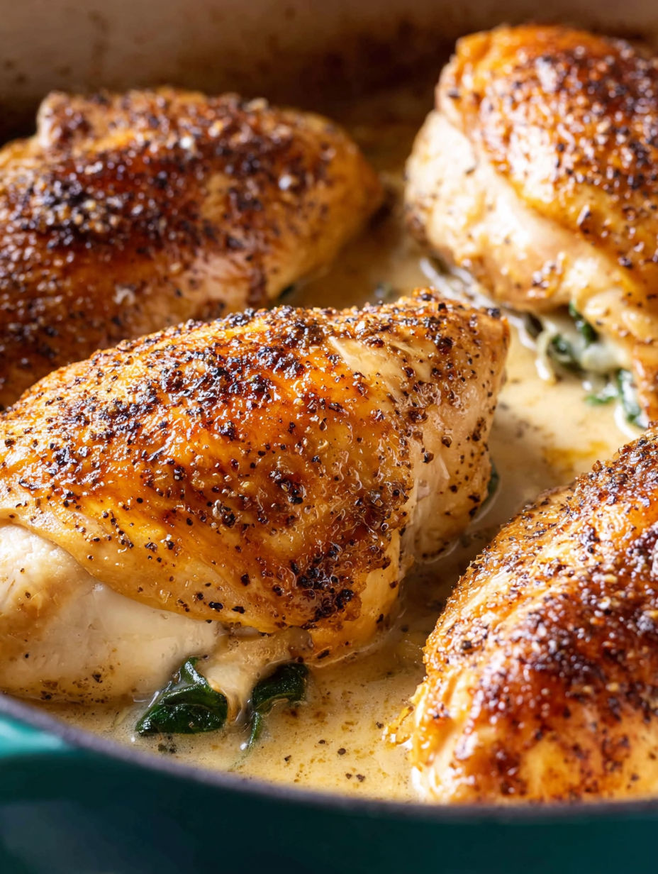 Mushroom stuffed chicken breast with sauce.