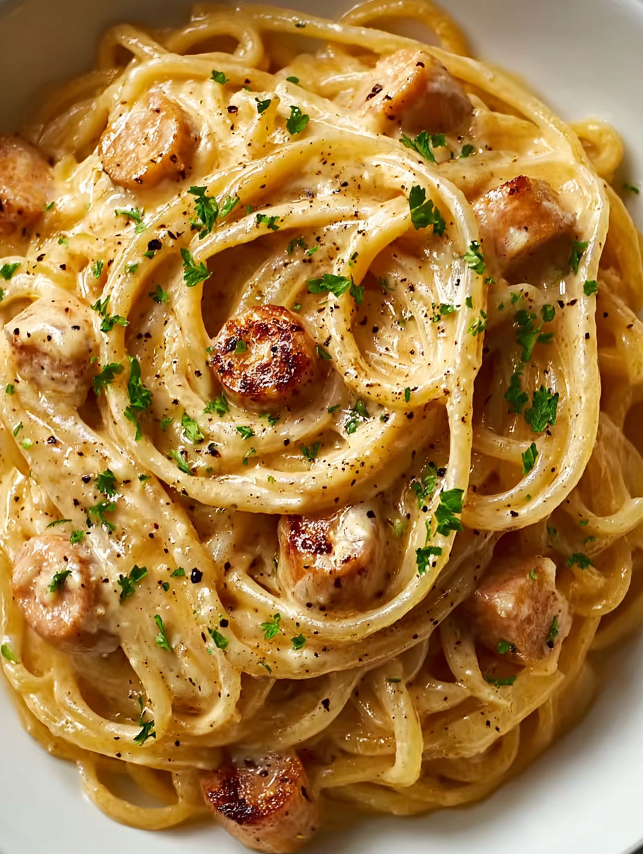 A plate of pasta with meat and vegetables.