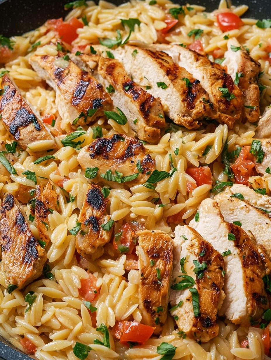 A dish of pasta with chicken and tomatoes.