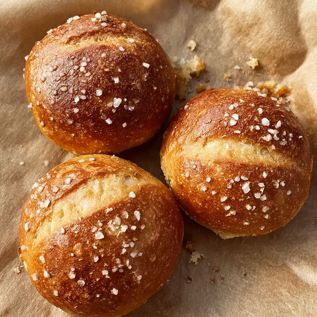 Three cheeseburger pretzel bombs on a paper towel.