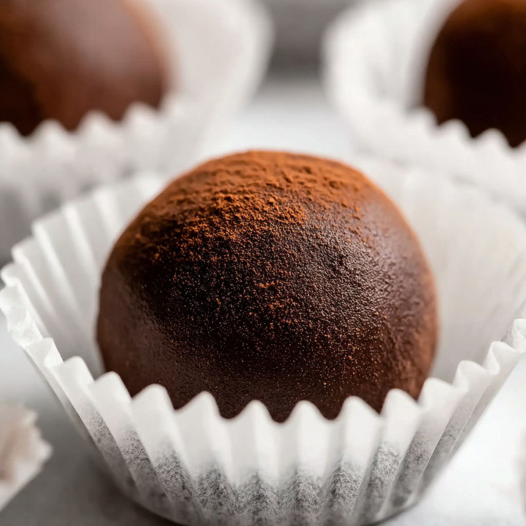 A chocolate truffle with orange and cinnamon flavors.