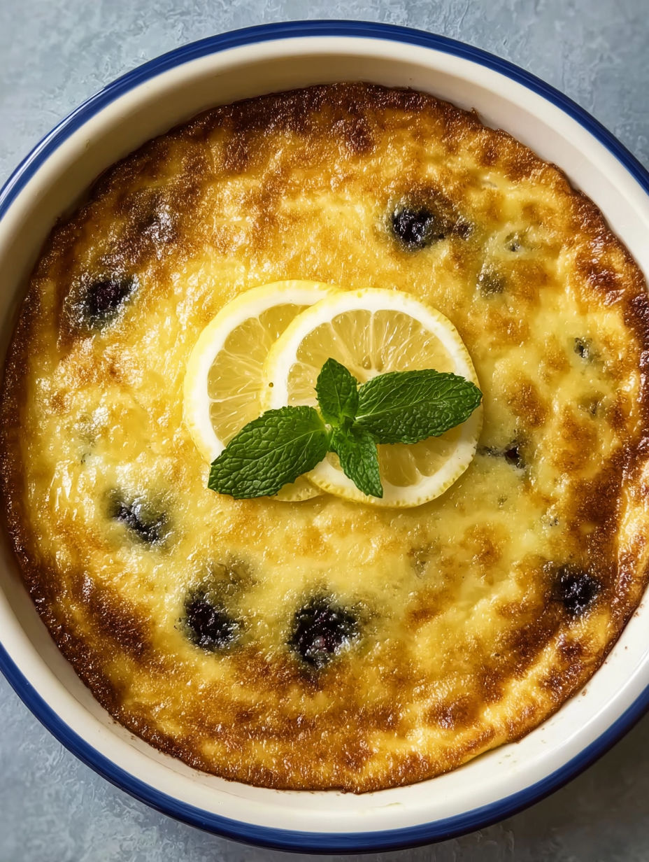 A bowl of lemon blueberry cottage cheese bake.