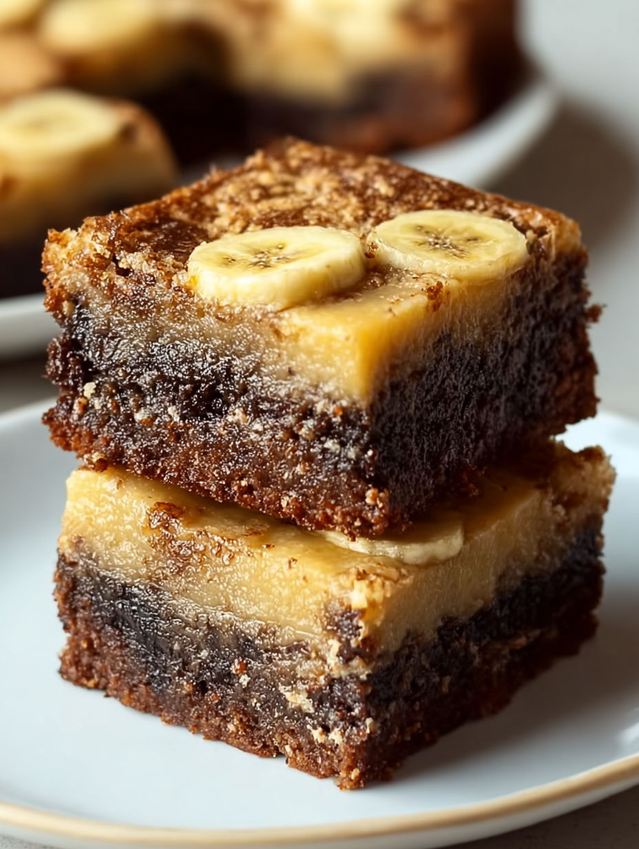 Three pieces of chocolate and banana cake.