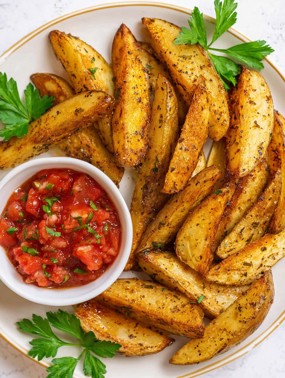 A plate of fries with ketchup.