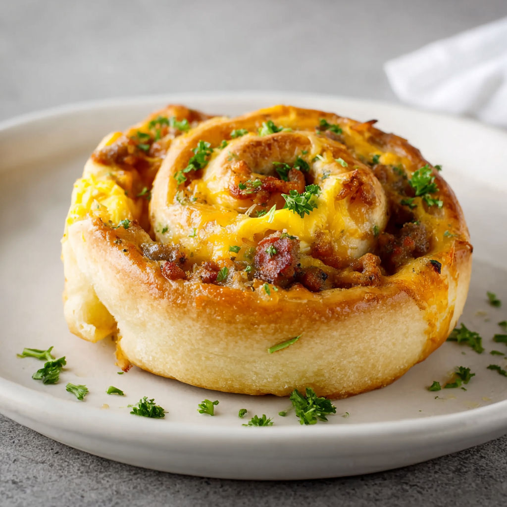 A plate of food with a pastry and meat on top.