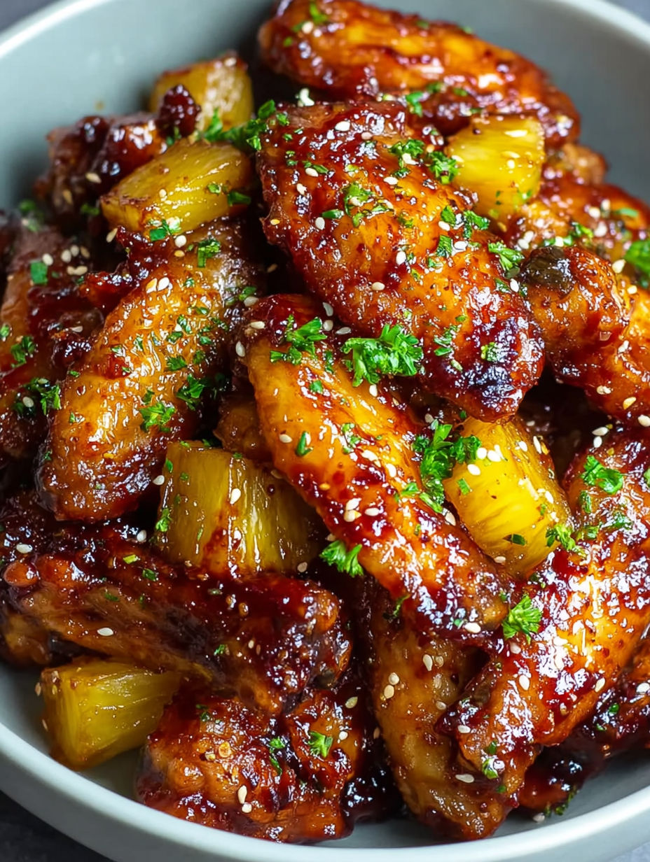 A bowl of brown sugar pineapple wings.