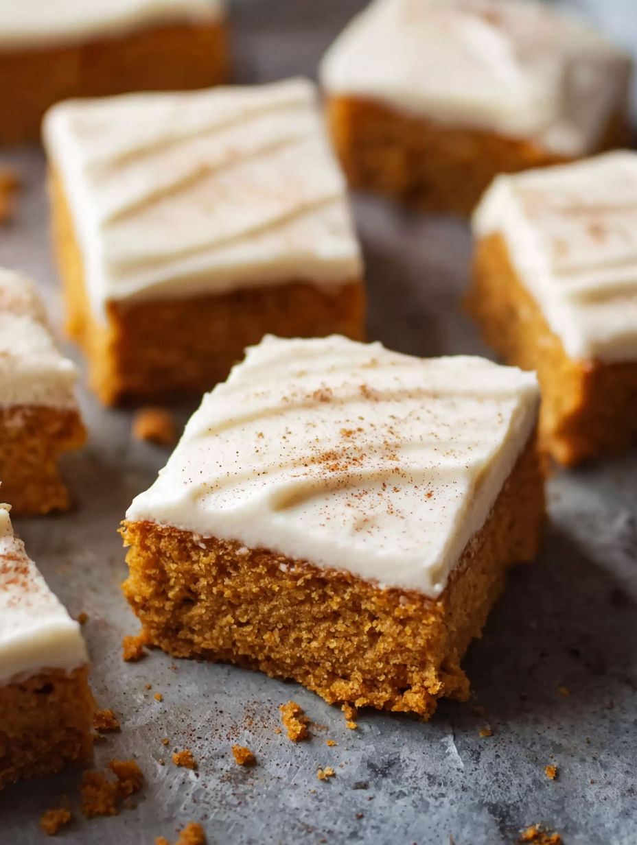 Pumpkin bars with cream cheese frosting.