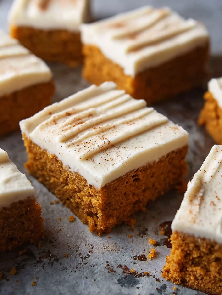 Pumpkin bars with cream cheese frosting.