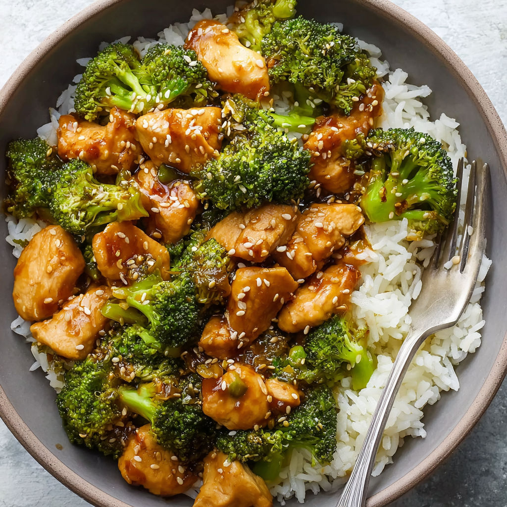 A bowl of chicken and broccoli.