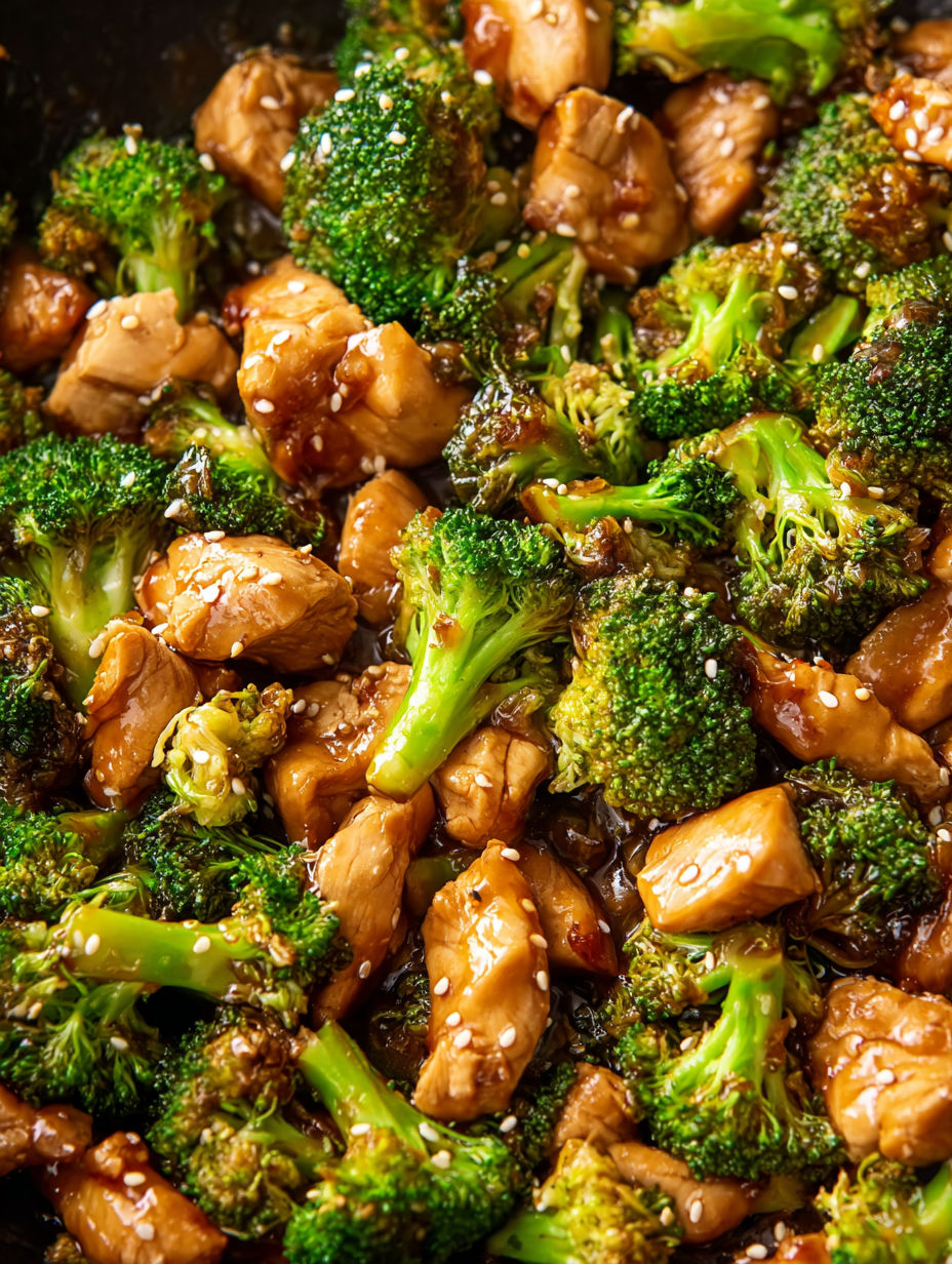 A dish of chicken and broccoli.