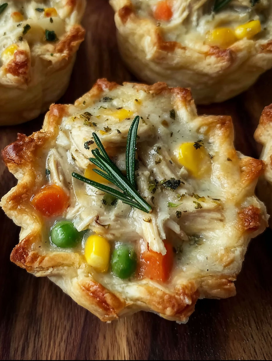 A muffin tin filled with chicken pot pie.